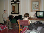 Maggie vegging out with Scooby Doo at the Hotel Residency.  