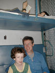 In our "compartment" on the train to Cochi.  The curtain, rather than a door, separated the compartment from the aisle.  Slightly less private but more comfortable than the sleeping quarters on French and Italian trains.  