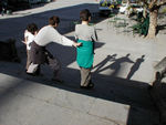 Shadow game on the steps of the ruined Santa Maria church