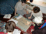 Playing a game - a late Christmas gift from Tote to Duncan