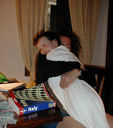 Happy Monica hugging the Doozer.