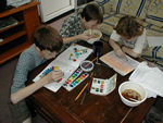 Painting and noodles at "home" in our apartment