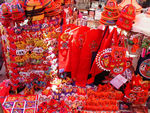 Souvenir junk outside the site of the terra-cotta warriors.  We took a bus to the site.  Many (all?) of the buses are privately owned but run on set, numbered routes.  We got out three times, while the driver and conductor waited, trying to find the right place to see the warriors.  They didn't seem to mind too much.  