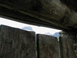 Tops of mountains over the top of a door