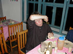 Monica eating (very) hot food.  We enjoyed her struggles . . . because usually she enjoys ours.