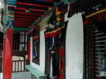 Front of the temple building in the monastery.  (We liked the colors!  Wouldn't a bright red and yellow cathedral be a nice change?)