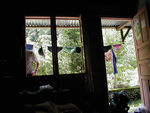 Laundry outside our window at Trekker's.  Monica loves to look at her laundry.  Monica had a cold, so we rested a day to let her heal, give the laundry time to dry, and goof around at the river