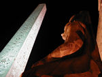 This is one of two obelisks that originally stood here.  This one's mate is in the Place de la Concorde in Paris.  Once a year from the Temple of Karnak the images of Amun, Mut, and Khons would be carried down the Nile on a ram-headed boat to Luxor Temple fo rthe Opet Festival, held during flood season.  Luxor was Amun's "harem of the south."  An avenue lined with sphinxes connected Luxor with Karnak