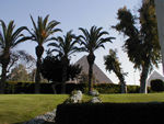 View of the pyramids from the Oberoi Mena House, apparently you can float on your back in the pool and see the pyramids.  We just looked in.
