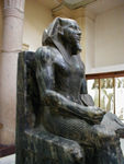 This is Khafra, builder of the second pyramid at Giza.  From about 2500 BC.