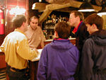 Talking at the cafe in Madrid